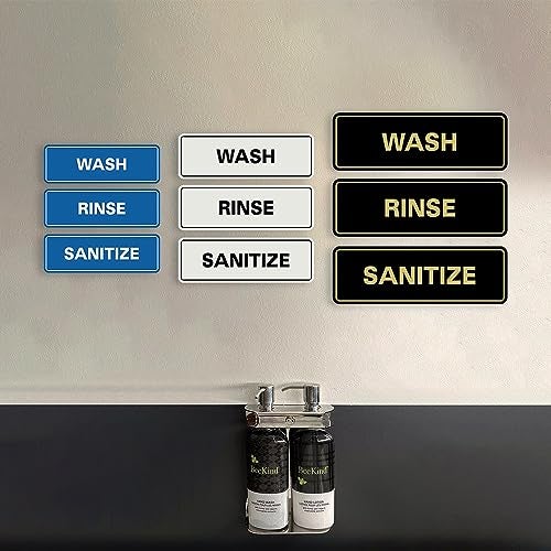 All Quality Standard WASH RINSE SANITIZE Set of 3 Bay Sink Signs - Restaurant & Commercial Kitchen Sink Signs - Easy to Install - Silver (Large) - Image 2