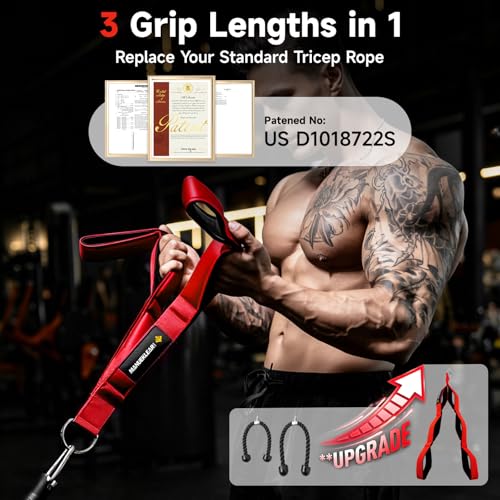 M MANUEKLEAR MANUEKLEAR Tricep Rope Cable Attachment Handles Greater Range of Motion Tricep Pull Down Rope for Push Downs Crunches Facepulls for Professional Gym Red - Image 3