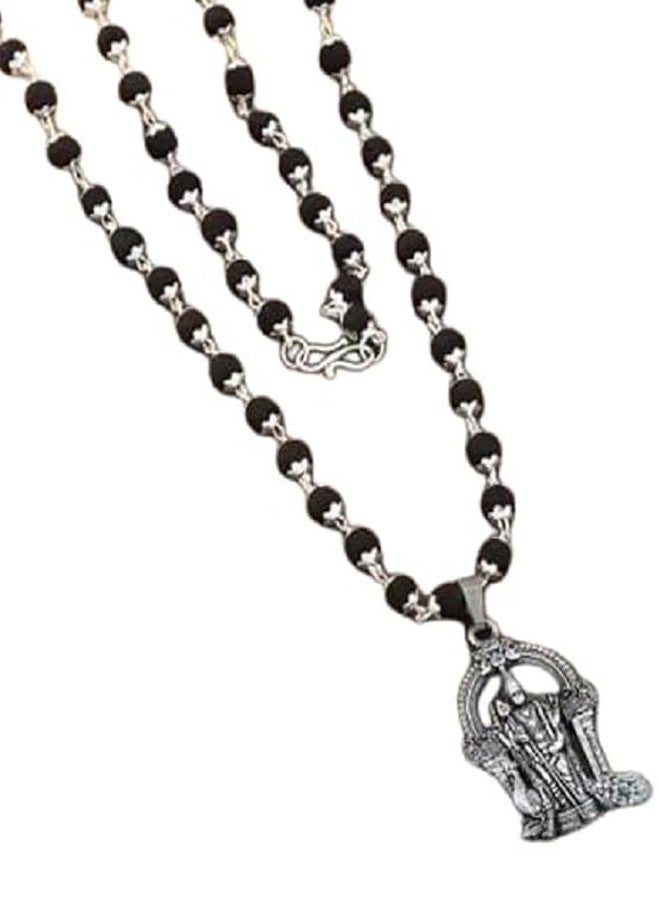 Ringry Lord Murugan Religious Pendant Necklace, Black Beads Mala, Traditional South Indian Temple Jewellery - Image 1