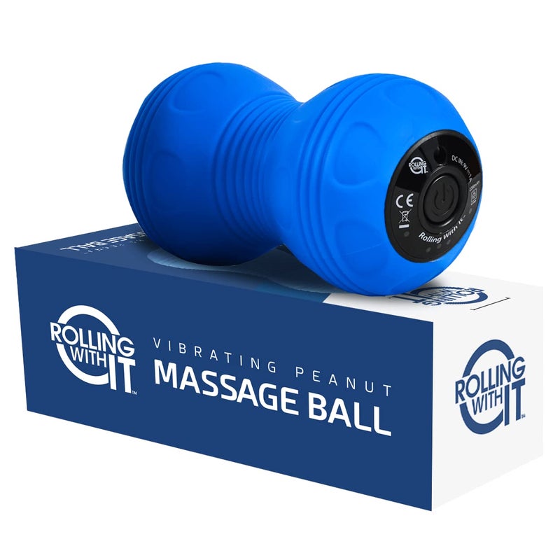 Rolling With It Vibrating Peanut Massage Ball Deep Tissue Trigger Point Therapy Myofascial Release Handheld Cordless 4 Intensity Levels Dual Lacrosse Ball Vibration Massager Blue