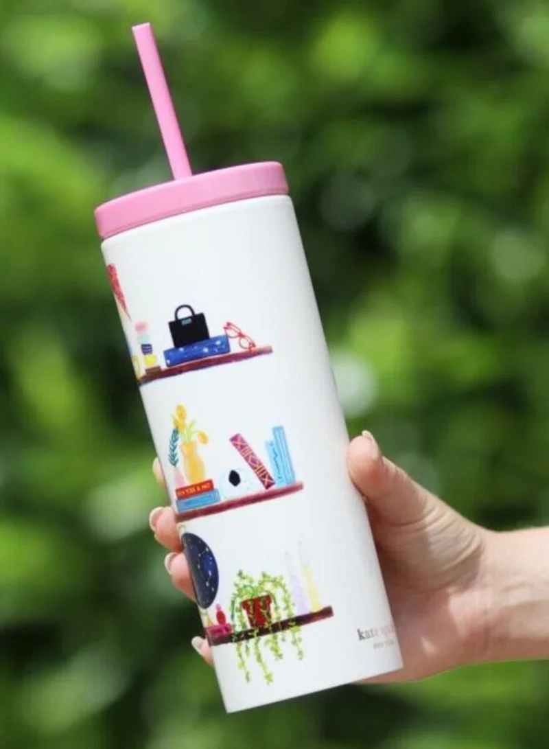 Kate Spade New York Charmed Library Acrylic Tumbler with Straw 20z