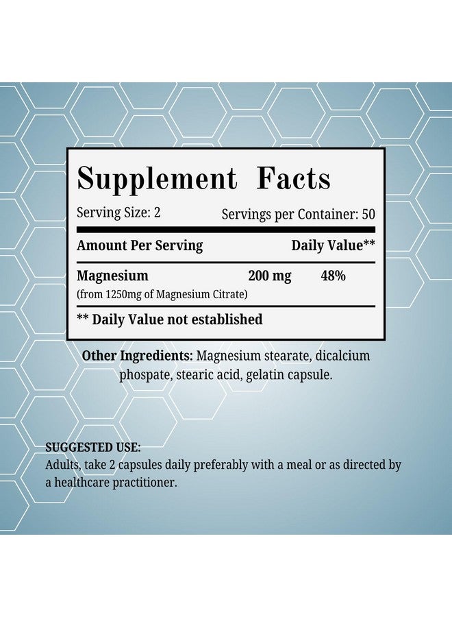 Arymar Magnesium Citrate 1250mg - High Potency Magnesium Supplement - 100 Capsules - Image 2