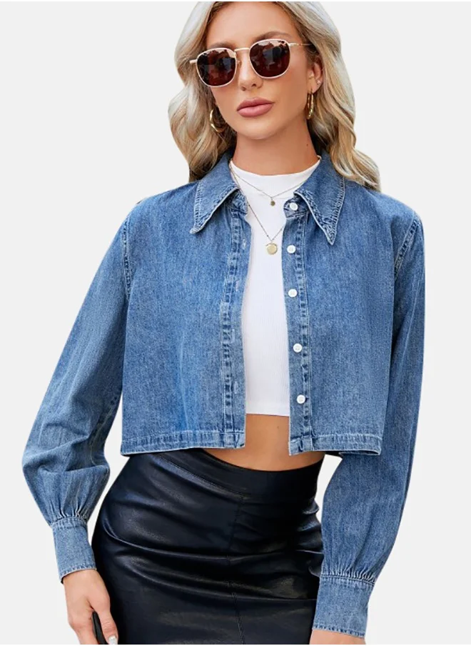 يونيكي Blue Collared Long Sleeve Denim Jacket