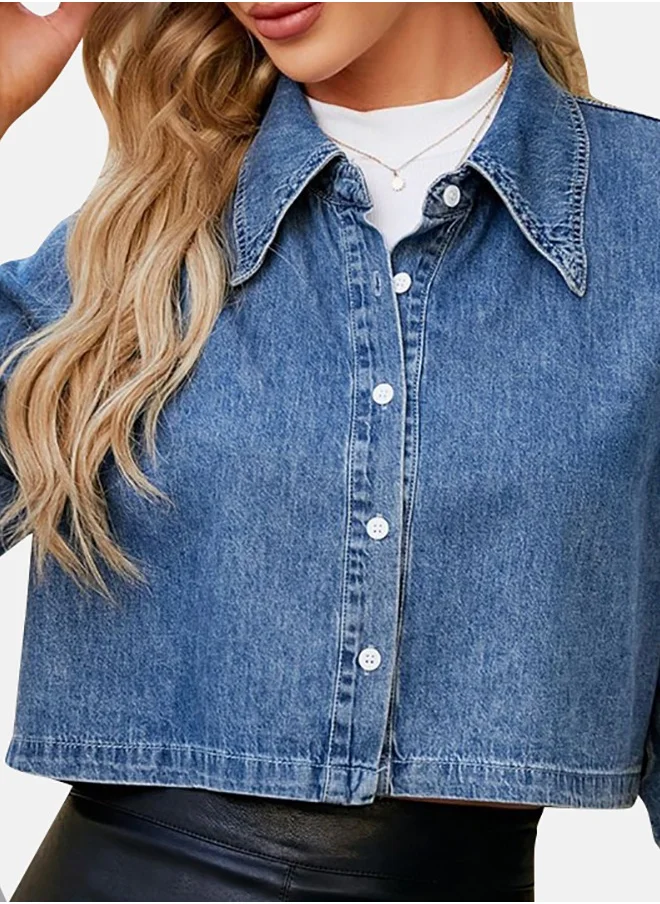 يونيكي Blue Collared Long Sleeve Denim Jacket
