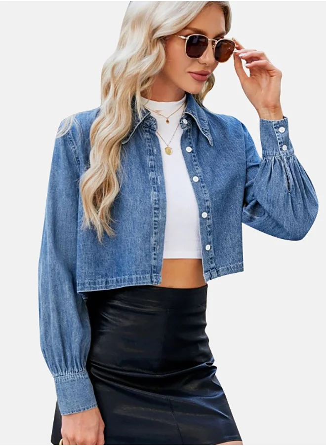 يونيكي Blue Collared Long Sleeve Denim Jacket