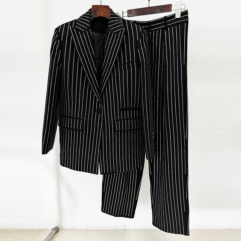 2026 New Style Celebrity Elegant Loose Fit Rhinestone Blazer And Trousers Two-Piece Set - Image 3