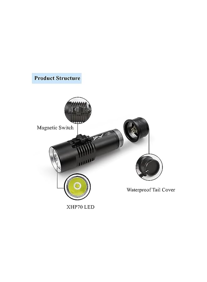 promass Diving Flashlight - 2000 Lumens Rechargeable Scuba Dive Lights IPX8 Waterproof Underwater Led Flashlights Super Bright Submersible Torch Lights for Under Water Deep Sea Snorkeling Cave at Night - Image 5