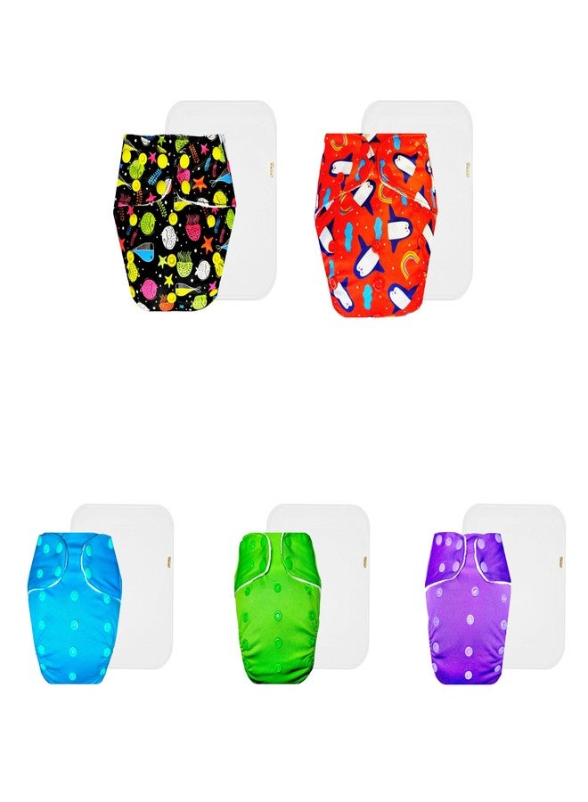 حفاضات قماشية فاخرة من دمبلدو مع حشوة قطنية (عبوة من 5) | ملائمة تمامًا | قابلة لإعادة الاستخدام والغسل | أزرار كبس قابلة للتعديل | مثالية للأطفال الصغار | من 3 أشهر إلى 3 سنوات | للجنسين - Image 1