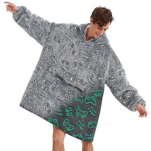 Fiosnow Glow in the Dark Game Controller Blanket Hoodies for Women and Men Adult Oversize Wearable Blanket Hoodies for Soft and Warm - Image 1