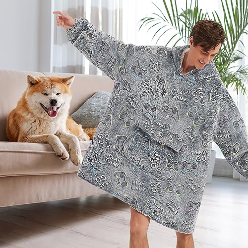 Fiosnow Glow in the Dark Game Controller Blanket Hoodies for Women and Men Adult Oversize Wearable Blanket Hoodies for Soft and Warm - Image 3