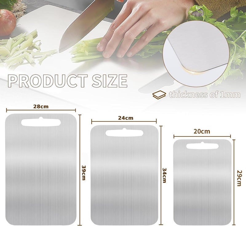 SPITZE Chopping Board Combo 3pcs | Large Multi Size 304 Stainless Steel Cutting Boards for Cutting Vegetables, Meat, Fish, Fruits for Kitchen (Combo 3pc (34x24 cm, 30x20 cm, 25x15cm)) - Image 4