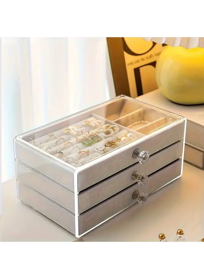 3 Layer Acrylic Jewelry Storage Box With Drawer Large Capacity Faux Leather Lined For Earrings Rings Necklaces Luxury Display Cases Mother Day Valentine Gift Home Organization - Image 1
