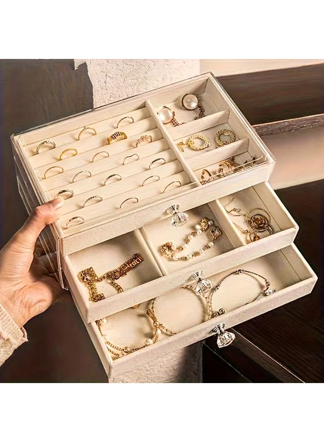 3 Layer Acrylic Jewelry Storage Box With Drawer Large Capacity Faux Leather Lined For Earrings Rings Necklaces Luxury Display Cases Mother Day Valentine Gift Home Organization - Image 2
