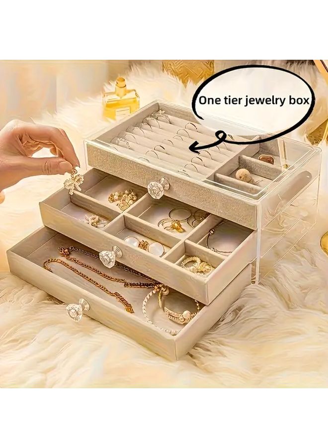 3 Layer Acrylic Jewelry Storage Box With Drawer Large Capacity Faux Leather Lined For Earrings Rings Necklaces Luxury Display Cases Mother Day Valentine Gift Home Organization - Image 5