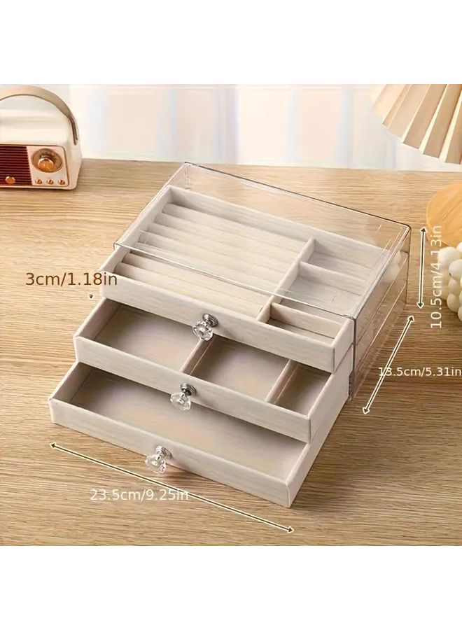 3 Layer Acrylic Jewelry Storage Box With Drawer Large Capacity Faux Leather Lined For Earrings Rings Necklaces Luxury Display Cases Mother Day Valentine Gift Home Organization - Image 3