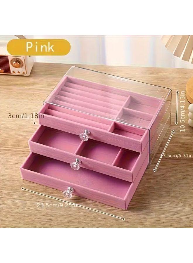 3 Layer Acrylic Jewelry Storage Box With Drawer Large Capacity Faux Leather Lined For Earrings Rings Necklaces Luxury Display Cases Mother Day Valentine Gift Home Organization - Image 4
