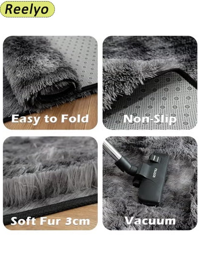 Reelyo Ultra Soft Fluffy Shaggy Area Rug, Large Plush Furry Shag Carpet, Machine Washable Anti-Slip Indoor Floor Rug, Bedside Rug for Bedroom Living Room Kids Nursery Boys Girls Home Decor, Square, Dark Grey - Image 5