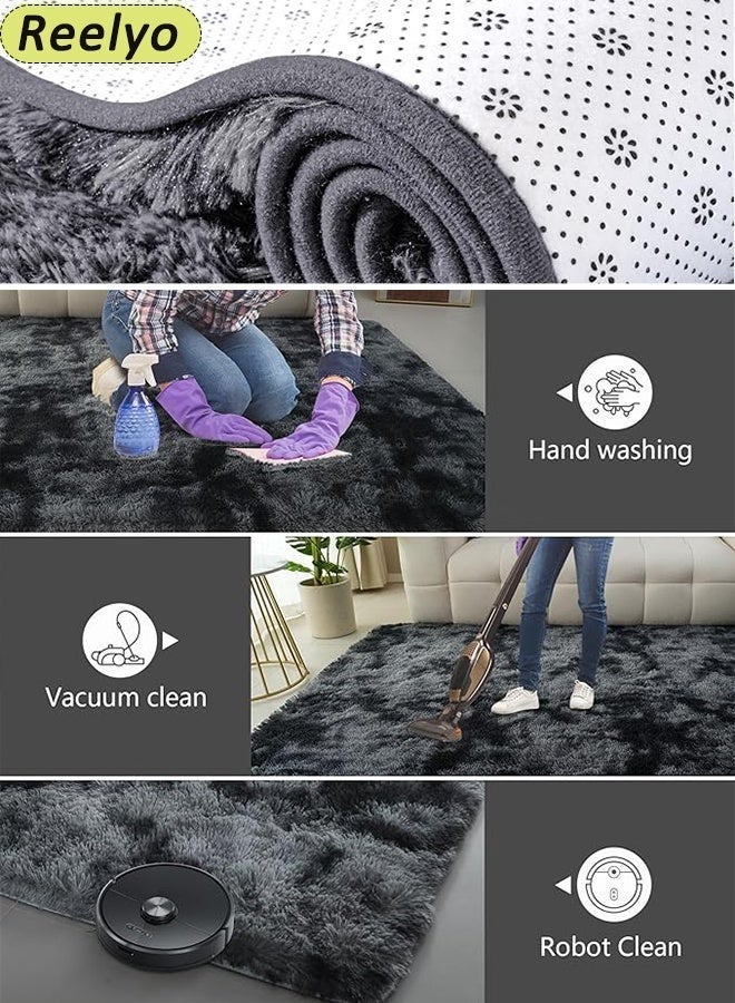 Reelyo Ultra Soft Fluffy Shaggy Area Rug, Large Plush Furry Shag Carpet, Machine Washable Anti-Slip Indoor Floor Rug, Bedside Rug for Bedroom Living Room Kids Nursery Boys Girls Home Decor, Square, Dark Grey - Image 4