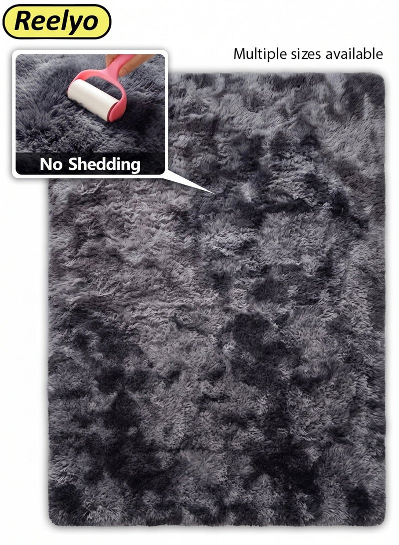 Reelyo Ultra Soft Fluffy Shaggy Area Rug, Large Plush Furry Shag Carpet, Machine Washable Anti-Slip Indoor Floor Rug, Bedside Rug for Bedroom Living Room Kids Nursery Boys Girls Home Decor, Square, Dark Grey - Image 2