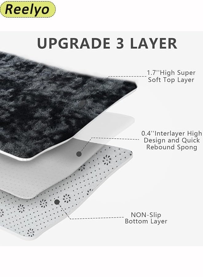 Reelyo Ultra Soft Fluffy Shaggy Area Rug, Large Plush Furry Shag Carpet, Machine Washable Anti-Slip Indoor Floor Rug, Bedside Rug for Bedroom Living Room Kids Nursery Boys Girls Home Decor, Square, Dark Grey - Image 5