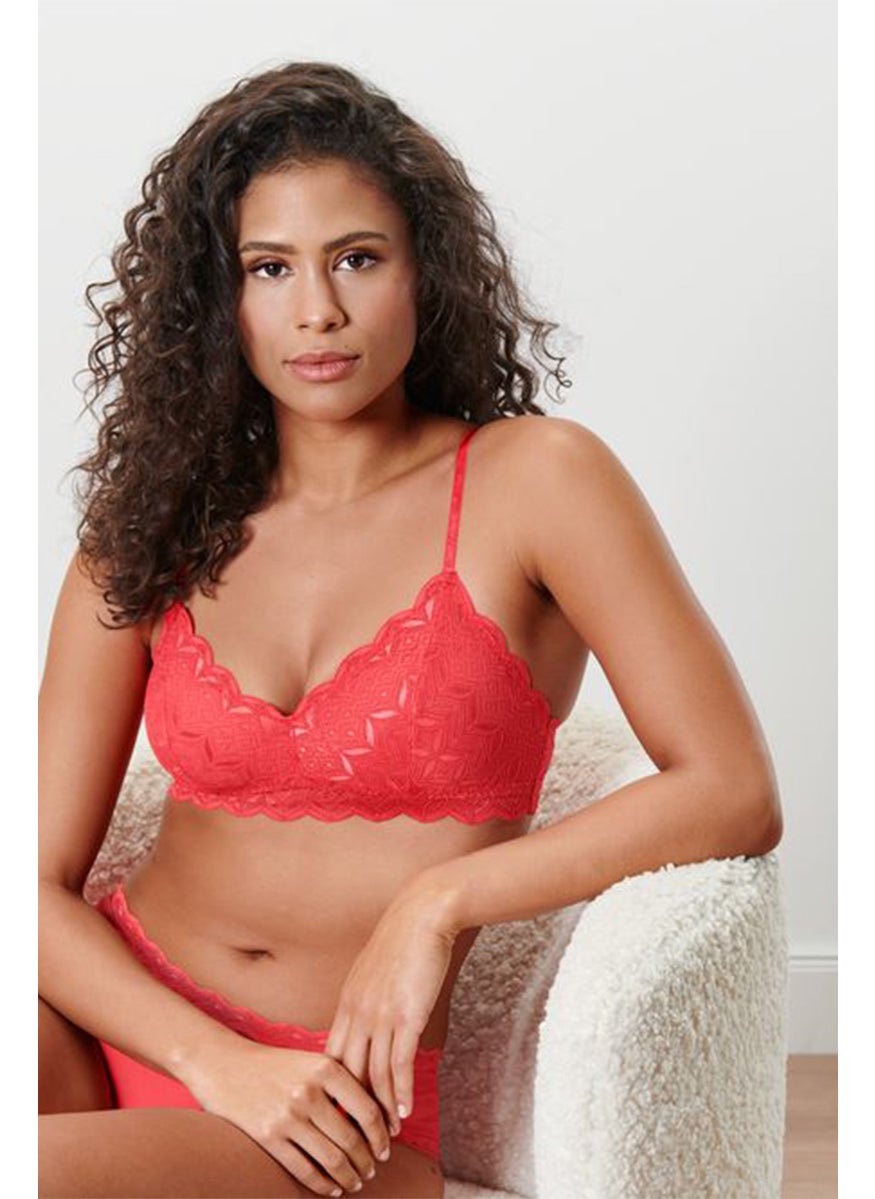 Tchibo Women Lightly Padded Non Underwire Lace Bra, Red  - Image 1