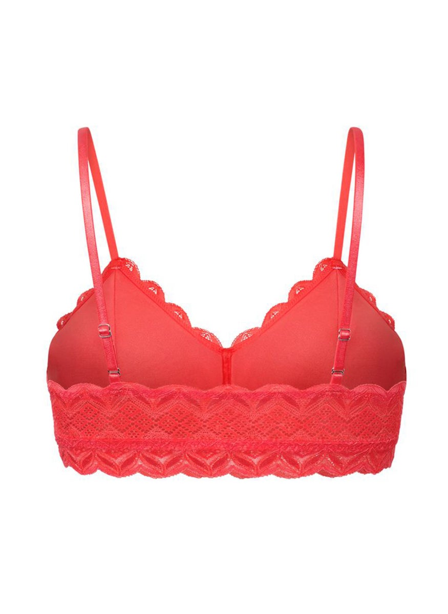 Tchibo Women Lightly Padded Non Underwire Lace Bra, Red  - Image 4
