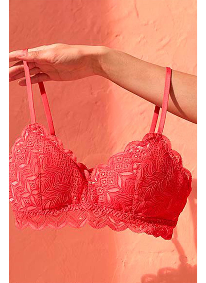 Tchibo Women Lightly Padded Non Underwire Lace Bra, Red  - Image 2