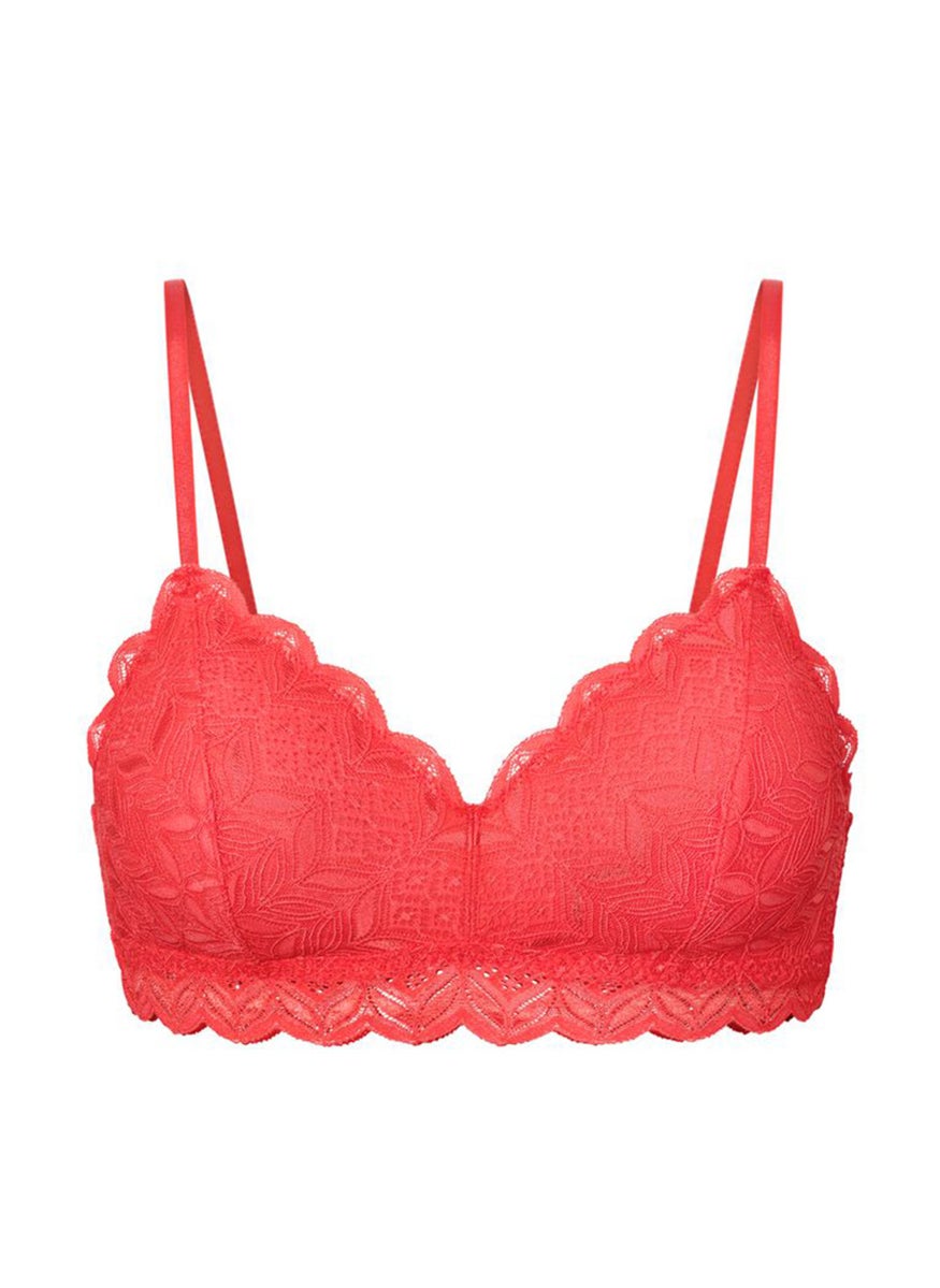 Tchibo Women Lightly Padded Non Underwire Lace Bra, Red  - Image 3