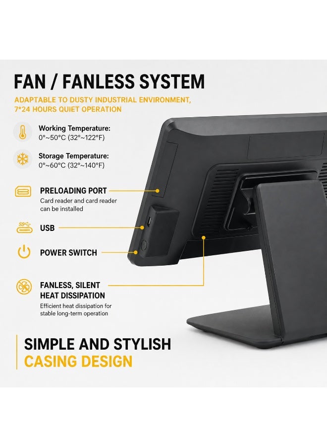 BASEET BAS-156R1 All-in-One POS System | Intel Core i5 4th Gen | 15.6" Touch Screen | 8GB RAM | 128GB SSD | WiFi, Bluetooth, LAN Ethernet & 5 USB Ports for Retail & Restaurant POS - Image 4