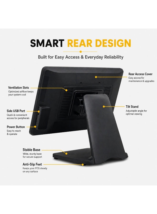 BASEET BAS-156R1 All-in-One POS System | Intel Core i5 4th Gen | 15.6" Touch Screen | 8GB RAM | 128GB SSD | WiFi, Bluetooth, LAN Ethernet & 5 USB Ports for Retail & Restaurant POS - Image 5