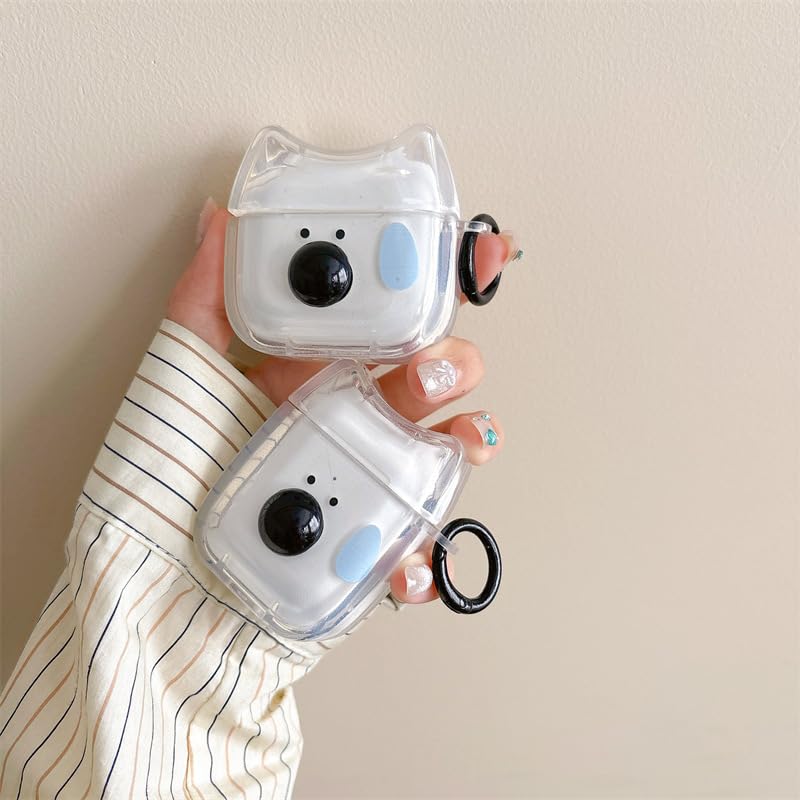 ELVRLA Transparent Clear Earphone Case for AirPods 4, Cute Lovely Cat Face Soft TPU Silicone Case, Kitty Ear AirPods 4 Cover Protective Skin Shockproof Protector for iPod Earbuds -Sweating Dog - Image 4