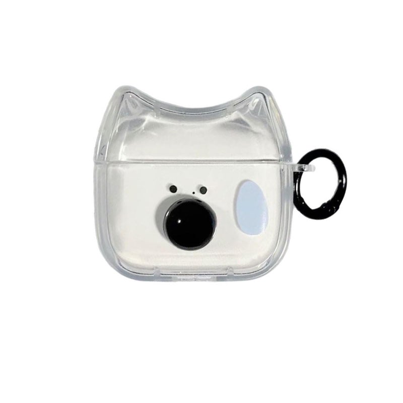 ELVRLA Transparent Clear Earphone Case for AirPods 4, Cute Lovely Cat Face Soft TPU Silicone Case, Kitty Ear AirPods 4 Cover Protective Skin Shockproof Protector for iPod Earbuds -Sweating Dog - Image 1