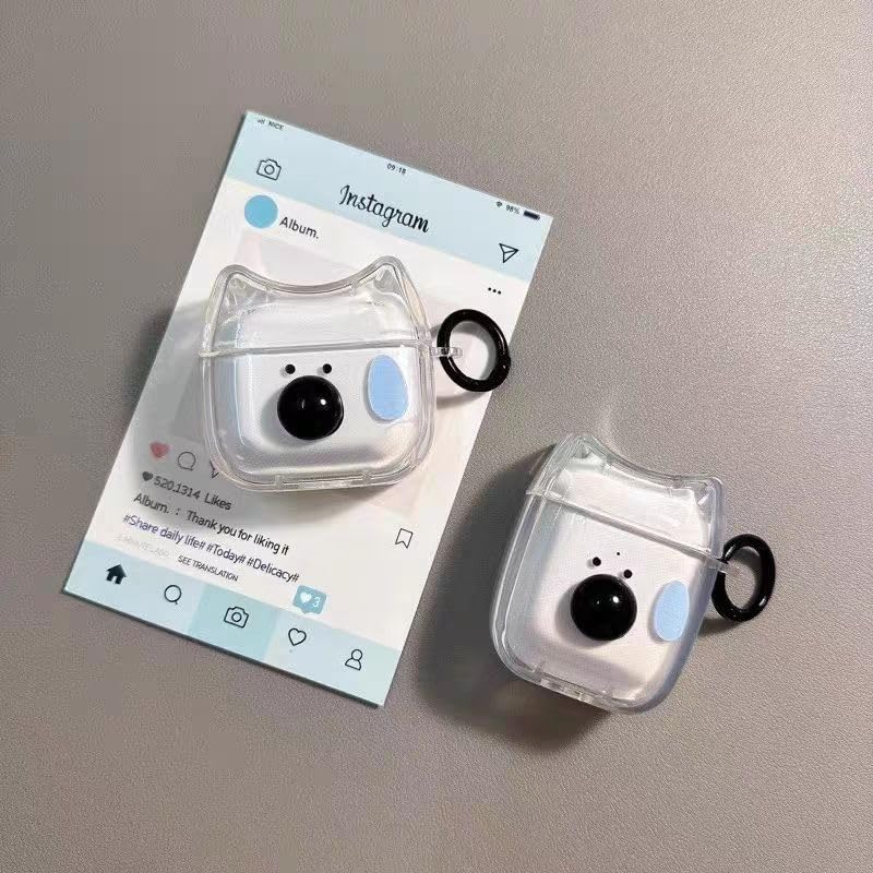 ELVRLA Transparent Clear Earphone Case for AirPods 4, Cute Lovely Cat Face Soft TPU Silicone Case, Kitty Ear AirPods 4 Cover Protective Skin Shockproof Protector for iPod Earbuds -Sweating Dog - Image 3