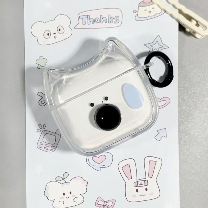 ELVRLA Transparent Clear Earphone Case for AirPods 4, Cute Lovely Cat Face Soft TPU Silicone Case, Kitty Ear AirPods 4 Cover Protective Skin Shockproof Protector for iPod Earbuds -Sweating Dog - Image 2