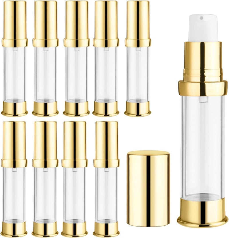 Wresty 10 Pcs Empty Airless Pump Bottle Travel Cosmetic Cream Pump Bottle Refillable Vacuum Dispenser Pump Containers for Lotion Cream and More (gold-10ml)