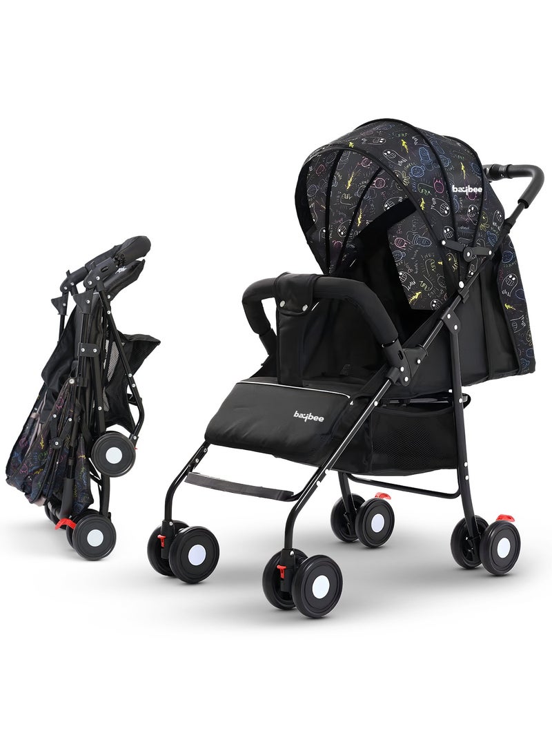 Baybee 2 in 1 Convertible Baby Pram Stroller for Newborn Babies with Adjustable Seat & Canopy, Bassinet, Parent Handle, Safety Guard & Storage | Baby Stroller for Toddlers 0-3 Years Boy Girl (Black) - Image 1