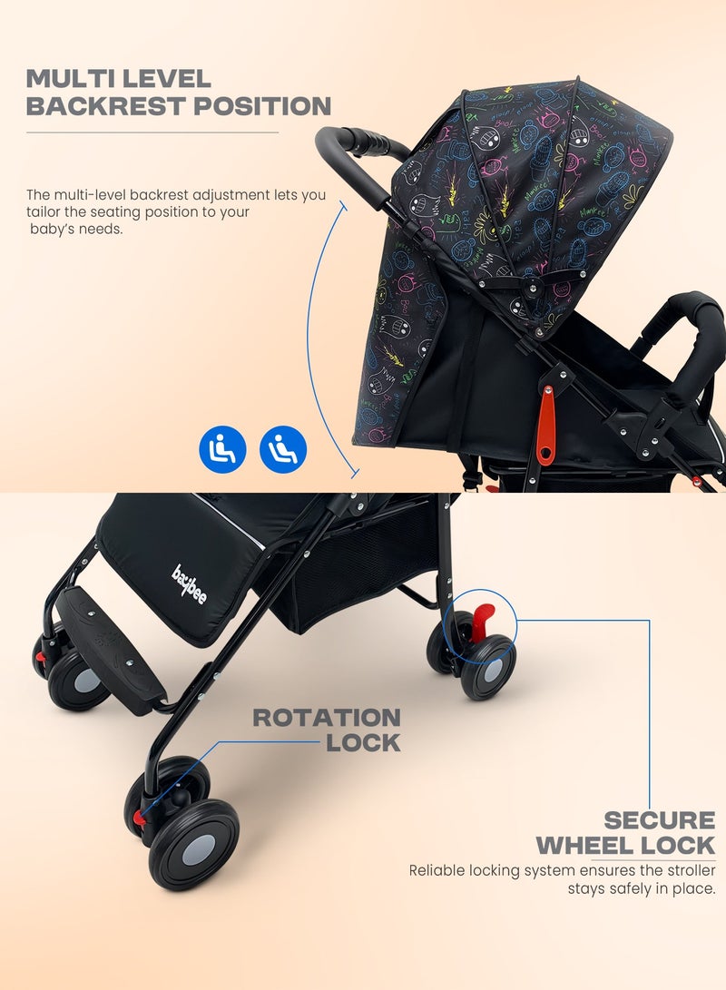 Baybee 2 in 1 Convertible Baby Pram Stroller for Newborn Babies with Adjustable Seat & Canopy, Bassinet, Parent Handle, Safety Guard & Storage | Baby Stroller for Toddlers 0-3 Years Boy Girl (Black) - Image 4