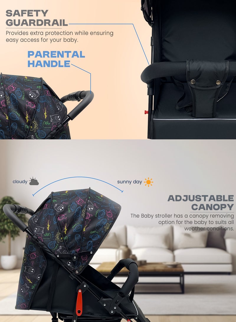 Baybee 2 in 1 Convertible Baby Pram Stroller for Newborn Babies with Adjustable Seat & Canopy, Bassinet, Parent Handle, Safety Guard & Storage | Baby Stroller for Toddlers 0-3 Years Boy Girl (Black) - Image 5