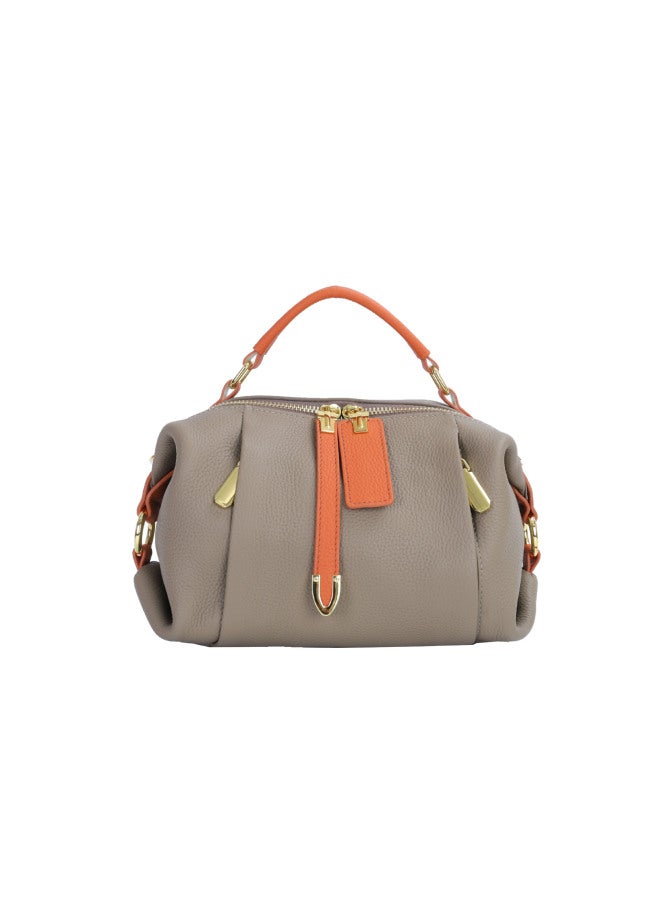 Jiulong Order New Women's Bag All-match First Layer Cowhide Contrast Color Women's Portable Shoulder Boston Bag - Image 5
