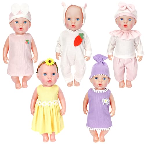 UPINS 5 Set Baby Doll Clothes 18 Inch Doll Clothes and Accessories Christmas Pajamas Onesies Dress Hat Set for 1418 Inch Girl 43cm New Born for Birthday - Image 1