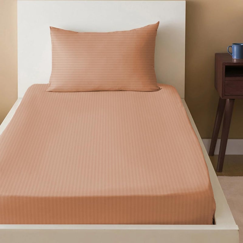 ملاء متناسب من القطن الدقيق مزين بخطوط، مع مجموعة من أغطية الوسائد - 120x200+17 سم (لون أزرق سماوي)