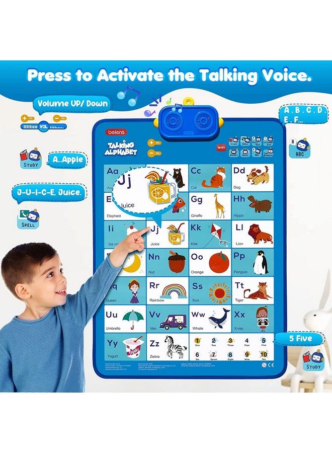 Preschool Learning Activities Autism Sensory Toys Abc 123 Electronic Talking Poster Alphabet Wall Chart Interactive Learning Toys For Toddler Kids 2 3 4 5 Year Old Girls Boys Birthday Gifts