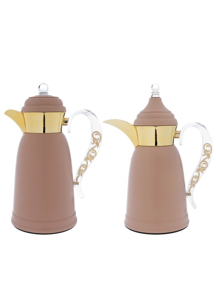 Alsaif Gallery Al Saif Gallery Qamar thermos set, 1 liter, thermal glass inner container, steel outer shell - light brown - Image 1