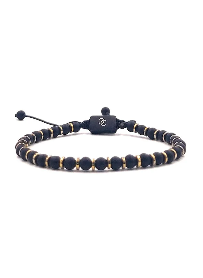 CHRYSOSTOMOS Handmade Beaded Bracelet for Men with Black Onyx and Golden Hematite Grommet