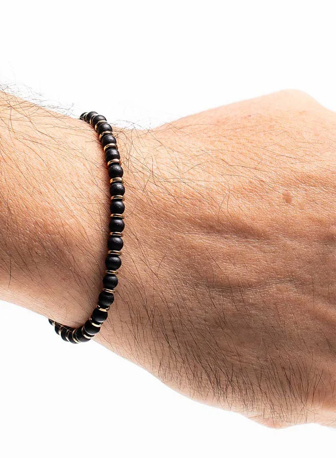 CHRYSOSTOMOS Handmade Beaded Bracelet for Men with Black Onyx and Golden Hematite Grommet
