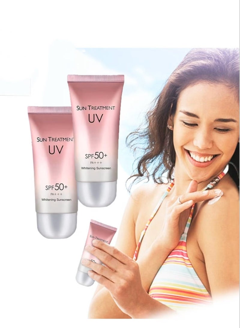 Generic 2 PCS Sunscreen Cream Uv Spf 50+ Korean, Sunscreen Cream Uv Isolation Spf 50+,Sunscreen With Zinc Oxide And Titanium Dioxide, Sheer Tint For Healthy Glow 60g*2  - Image 1