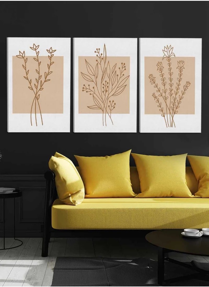 LOWHA Set Of 3 Canvas Wall Arts Stretched Over Wooden Frame with Abstract Flowers Paintings