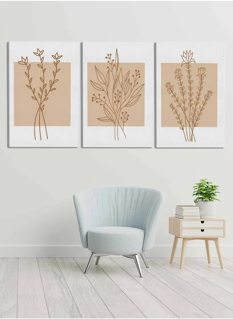 LOWHA Set Of 3 Canvas Wall Arts Stretched Over Wooden Frame with Abstract Flowers Paintings