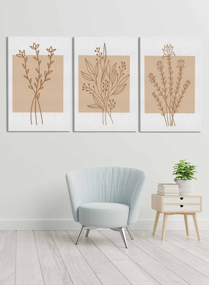 لوحة طقم من ٣ لوحات كانفاس على إطار خشبي بتصميم رسم جمالي للزهور - Image 1