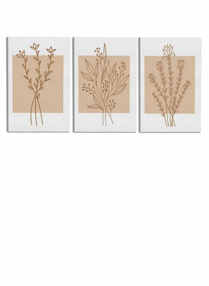 LOWHA Set Of 3 Canvas Wall Arts Stretched Over Wooden Frame with Abstract Flowers Paintings